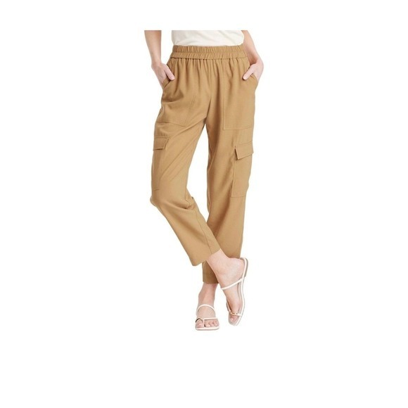 a new day Pants - A New Day Womens Large High-Rise Cargo Pants Tan Brown Elastic Waist NWT NEW